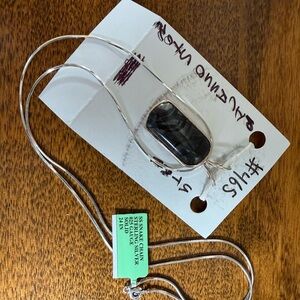 Silver Pendant Necklace with Black Marbled Stone